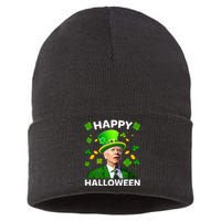 Funny Joe Biden St Patricks Day Happy Halloween Sustainable Knit Beanie