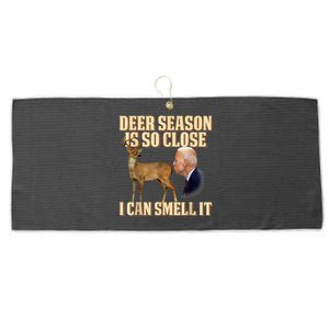 Funny Joe Biden Deer Season Is So Close I Can Smell It Large Microfiber Waffle Golf Towel