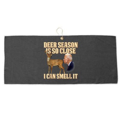 Funny Joe Biden Deer Season Is So Close I Can Smell It Large Microfiber Waffle Golf Towel