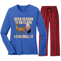 Funny Joe Biden Deer Season Is So Close I Can Smell It Women's Long Sleeve Flannel Pajama Set 