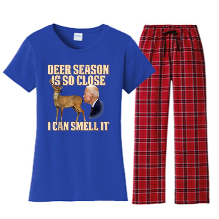 Funny Joe Biden Deer Season Is So Close I Can Smell It Women's Flannel Pajama Set