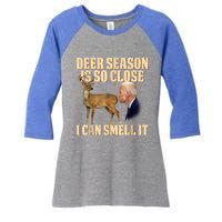 Funny Joe Biden Deer Season Is So Close I Can Smell It Women's Tri-Blend 3/4-Sleeve Raglan Shirt