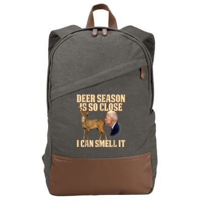 Funny Joe Biden Deer Season Is So Close I Can Smell It Cotton Canvas Backpack