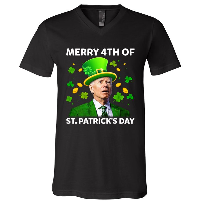 Funny Joe Biden St Patricks Day Merry 4th Of St Patrick's Day V-Neck T-Shirt