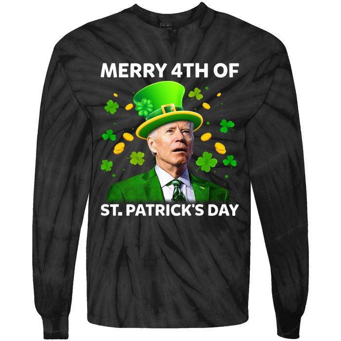 Funny Joe Biden St Patricks Day Merry 4th Of St Patrick's Day Tie-Dye Long Sleeve Shirt