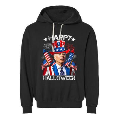 Funny Joe Biden 4th Of July Happy Halloween Firework Garment-Dyed Fleece Hoodie