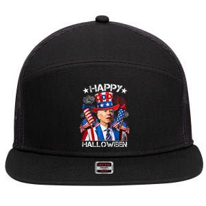 Funny Joe Biden 4th Of July Happy Halloween Firework 7 Panel Mesh Trucker Snapback Hat