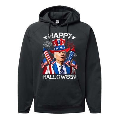 Funny Joe Biden 4th Of July Happy Halloween Firework Performance Fleece Hoodie