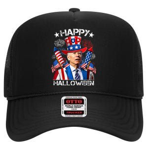 Funny Joe Biden 4th Of July Happy Halloween Firework High Crown Mesh Back Trucker Hat