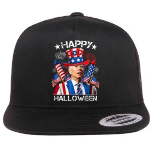 Funny Joe Biden 4th Of July Happy Halloween Firework Flat Bill Trucker Hat