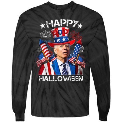 Funny Joe Biden 4th Of July Happy Halloween Firework Tie-Dye Long Sleeve Shirt