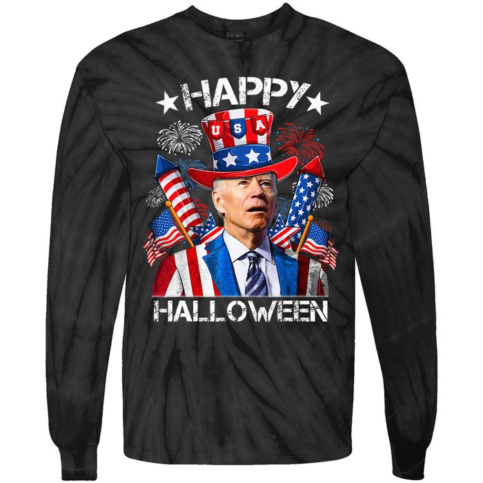 Funny Joe Biden 4th Of July Happy Halloween Firework Tie-Dye Long Sleeve Shirt