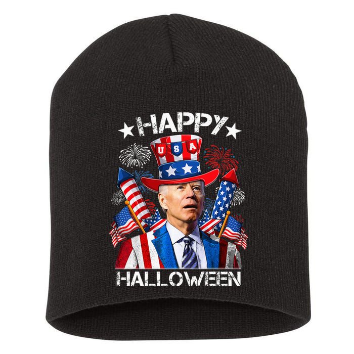 Funny Joe Biden 4th Of July Happy Halloween Firework Short Acrylic Beanie