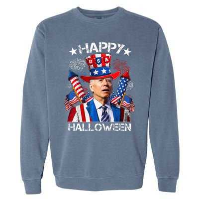 Funny Joe Biden 4th Of July Happy Halloween Firework Garment-Dyed Sweatshirt