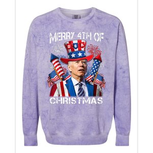 Funny Joe Biden Merry 4th Of Christmas 4th Of July Firework Colorblast Crewneck Sweatshirt