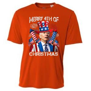 Funny Joe Biden Merry 4th Of Christmas 4th Of July Firework Cooling Performance Crew T-Shirt