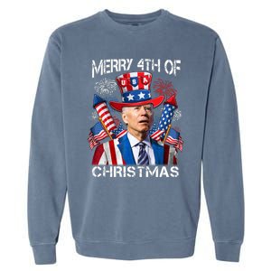 Funny Joe Biden Merry 4th Of Christmas 4th Of July Firework Garment-Dyed Sweatshirt