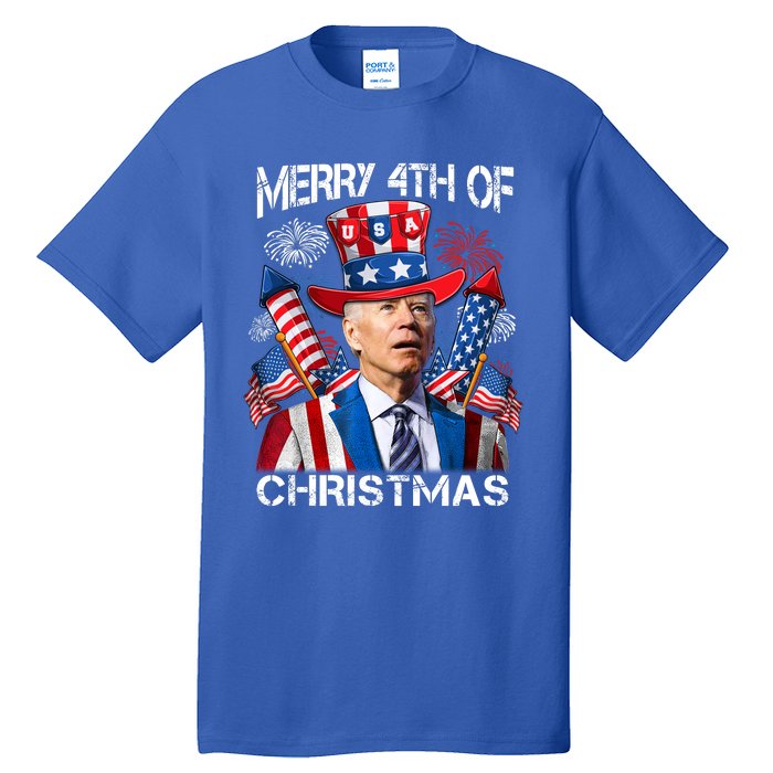 Funny Joe Biden Merry 4th Of Christmas 4th Of July Firework Tall T-Shirt