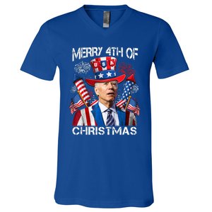 Funny Joe Biden Merry 4th Of Christmas 4th Of July Firework V-Neck T-Shirt