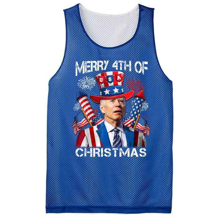 Funny Joe Biden Merry 4th Of Christmas 4th Of July Firework Mesh Reversible Basketball Jersey Tank