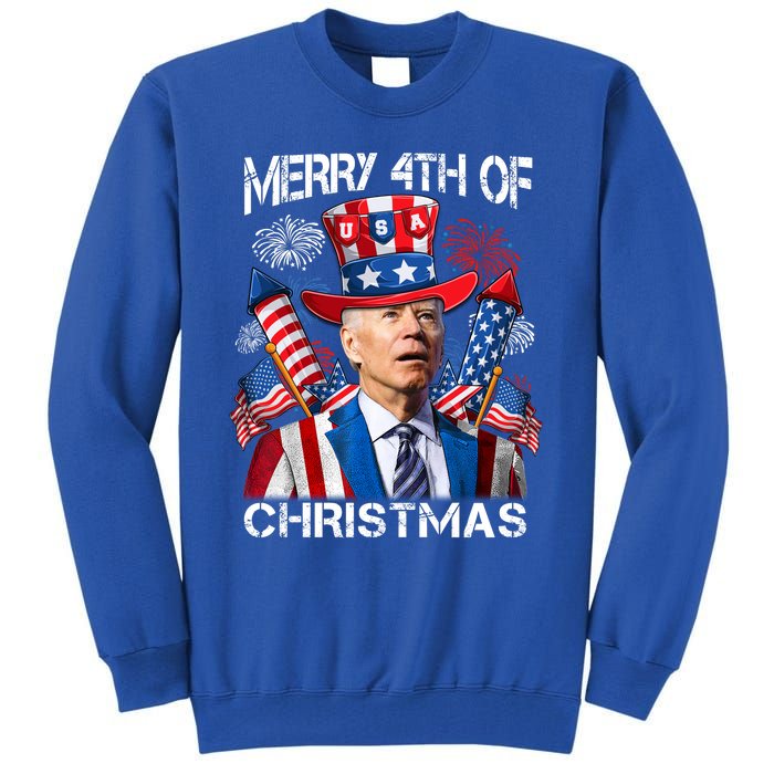 Funny Joe Biden Merry 4th Of Christmas 4th Of July Firework Tall Sweatshirt