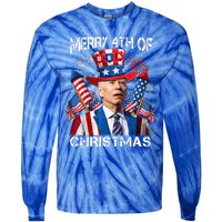 Funny Joe Biden Merry 4th Of Christmas 4th Of July Firework Tie-Dye Long Sleeve Shirt