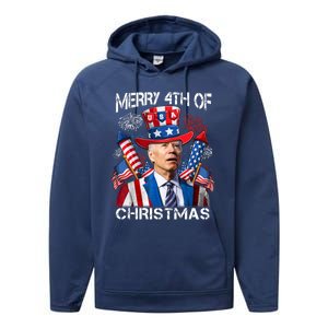 Funny Joe Biden Merry 4th Of Christmas 4th Of July Firework Performance Fleece Hoodie