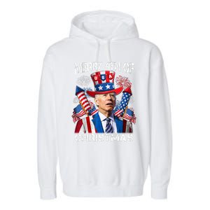 Funny Joe Biden Merry 4th Of Christmas 4th Of July Firework Garment-Dyed Fleece Hoodie