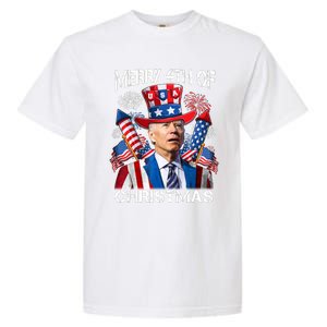 Funny Joe Biden Merry 4th Of Christmas 4th Of July Firework Garment-Dyed Heavyweight T-Shirt