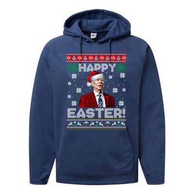 Funny Joe Biden Happy Easter Ugly Christmas Sweater Performance Fleece Hoodie