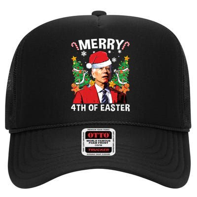 Funny Joe Biden Christmas Santa Hat Merry 4th Of Easter Xmas High Crown Mesh Back Trucker Hat