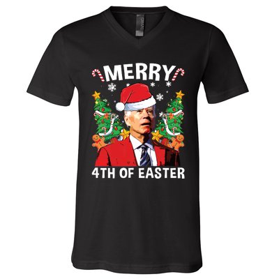 Funny Joe Biden Christmas Santa Hat Merry 4th Of Easter Xmas V-Neck T-Shirt