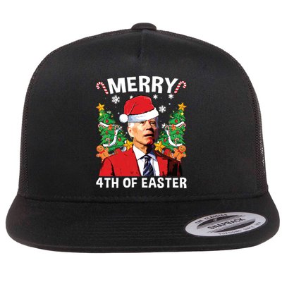 Funny Joe Biden Christmas Santa Hat Merry 4th Of Easter Xmas Flat Bill Trucker Hat