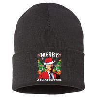 Funny Joe Biden Christmas Santa Hat Merry 4th Of Easter Xmas Sustainable Knit Beanie