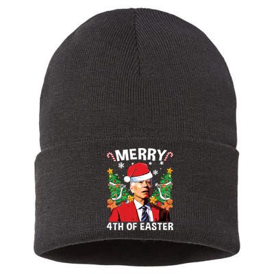 Funny Joe Biden Christmas Santa Hat Merry 4th Of Easter Xmas Sustainable Knit Beanie