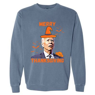 Funny Joe Biden Confused Merry Thanksgiving Happy Halloween Garment-Dyed Sweatshirt