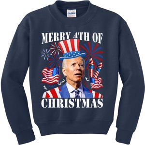 Funny Joe Biden Merry 4th Of Christmas 4th Of July Firework Kids Sweatshirt