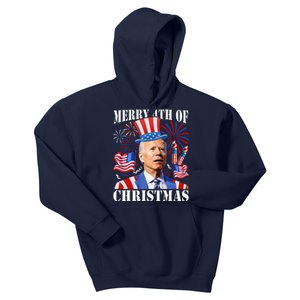 Funny Joe Biden Merry 4th Of Christmas 4th Of July Firework Kids Hoodie