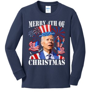 Funny Joe Biden Merry 4th Of Christmas 4th Of July Firework Kids Long Sleeve Shirt