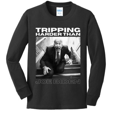 Funny Joe Biden Tripping Harder Than Joe Biden Kids Long Sleeve Shirt