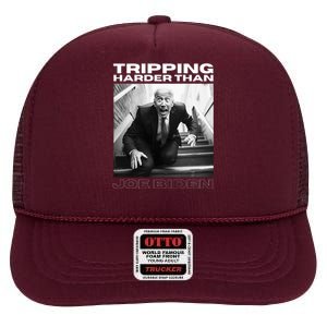 Funny Joe Biden Tripping Harder Than Joe Biden High Crown Mesh Back Trucker Hat