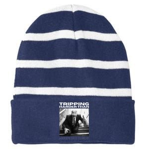 Funny Joe Biden Tripping Harder Than Joe Biden Striped Beanie with Solid Band