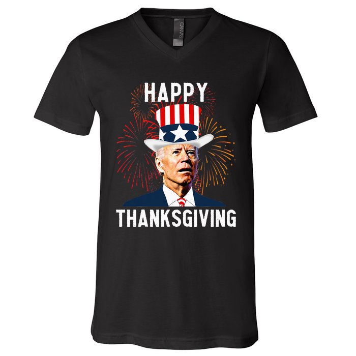 Funny Joe Biden Thanksgiving For Fourth Of July V-Neck T-Shirt