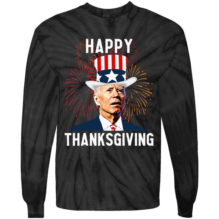 Funny Joe Biden Thanksgiving For Fourth Of July Tie-Dye Long Sleeve Shirt