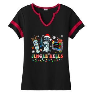 Funny Jingle Bells Telemetry Nurse Christmas Tech Nursing Cute Gift Ladies Halftime Notch Neck Tee