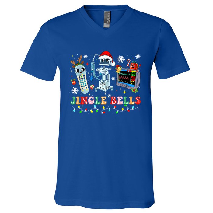 Funny Jingle Bells Telemetry Nurse Christmas Tech Nursing Cute Gift V-Neck T-Shirt