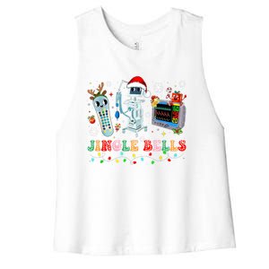 Funny Jingle Bells Telemetry Nurse Christmas Tech Nursing Cute Gift Women's Racerback Cropped Tank