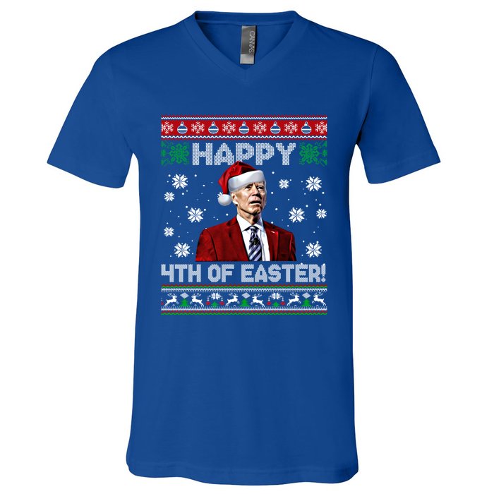 Funny Joe Biden Happy 4th Of Easter Ugly Christmas Sweater Gift V-Neck T-Shirt