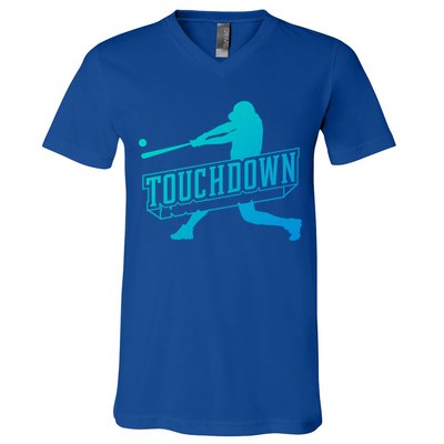 Funny Joke Baseball Touchdown Joke Gift Design Gift V-Neck T-Shirt