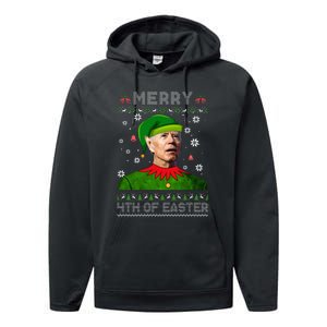 Funny Joe Biden Merry 4th Of Easter Ugly Christmas Sweater Performance Fleece Hoodie